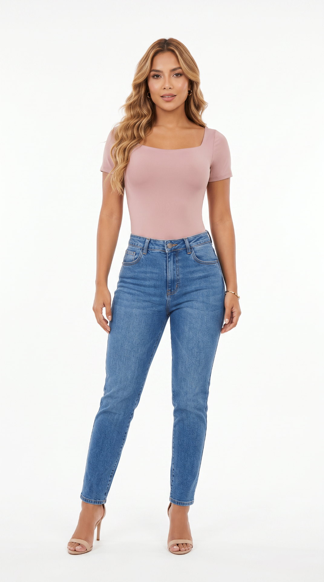 Body rosa ANNALU de escote cuadrado